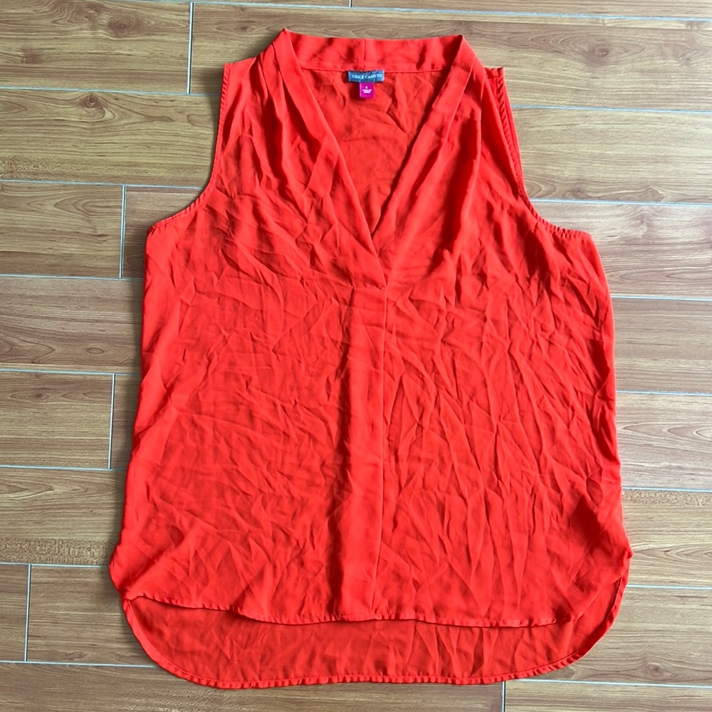 Vince Camuto Rumpled Satin Blouse - Fiery Red